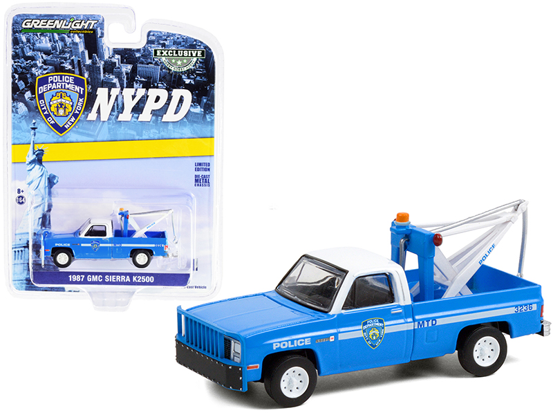 1987 GMC Sierra K2500 Tow Truck with Drop in Tow Hook Blue with White Top "New York City Police Dept" (NYPD) "Hobby Exclusive"