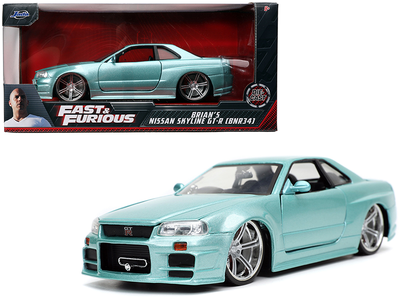 Brian's Nissan Skyline GT-R (BNR34) RHD (Right Hand Drive) Turquoise Metallic "Fast & Furious" Movie