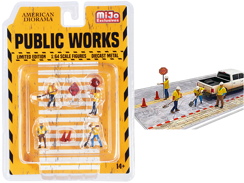 "Public Works" 7 piece Diecast Set (4 Figurines and 3 Accessories) for