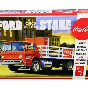 Skill 3 Model Kit Ford C600 Stake Bed Truck with Two "Coca-Cola" Vending Machines