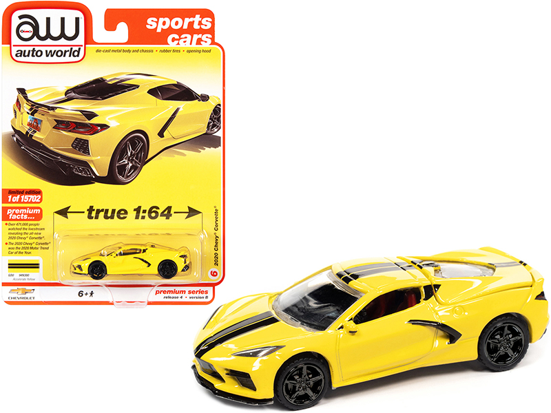 2020 Chevrolet Corvette C8 Stingray Accelerate Yellow with Twin Black Stripes "Sports Cars" Limited Edition to 15702 pieces Worldwide