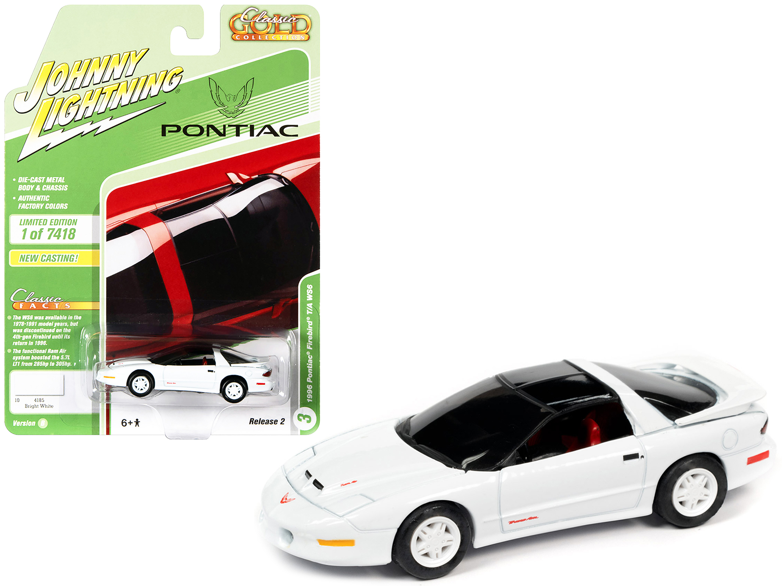 1996 Pontiac Firebird Trans Am T/A WS6 Bright White with Black Top and Red Interior "Classic Gold Collection" Limited Edition to 7418 pieces Worldwide