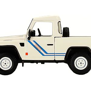 Land Rover Defender 90 Pickup Truck White with Blue Stripes Limited Edition to 3000 pieces Worldwide