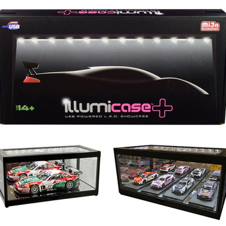 Black Collectible Display Show Case Illumicase+ with LED Lights and Mirror Base and Back for 1/64 1/43 1/32 1/24