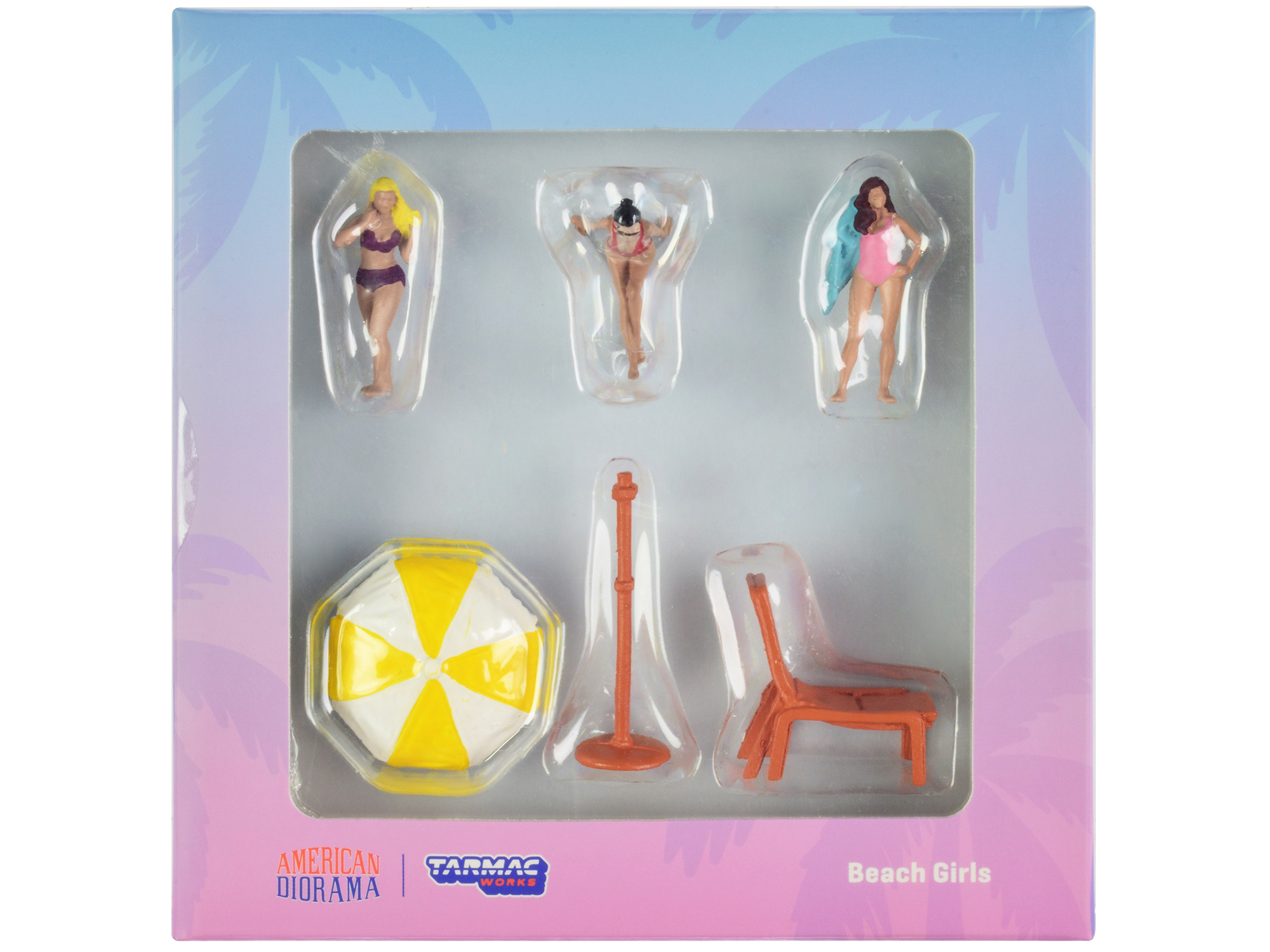 "Beach Girls" 5 piece Diecast Figure Set (3 Female Figures and 2 Beach Accessories) for