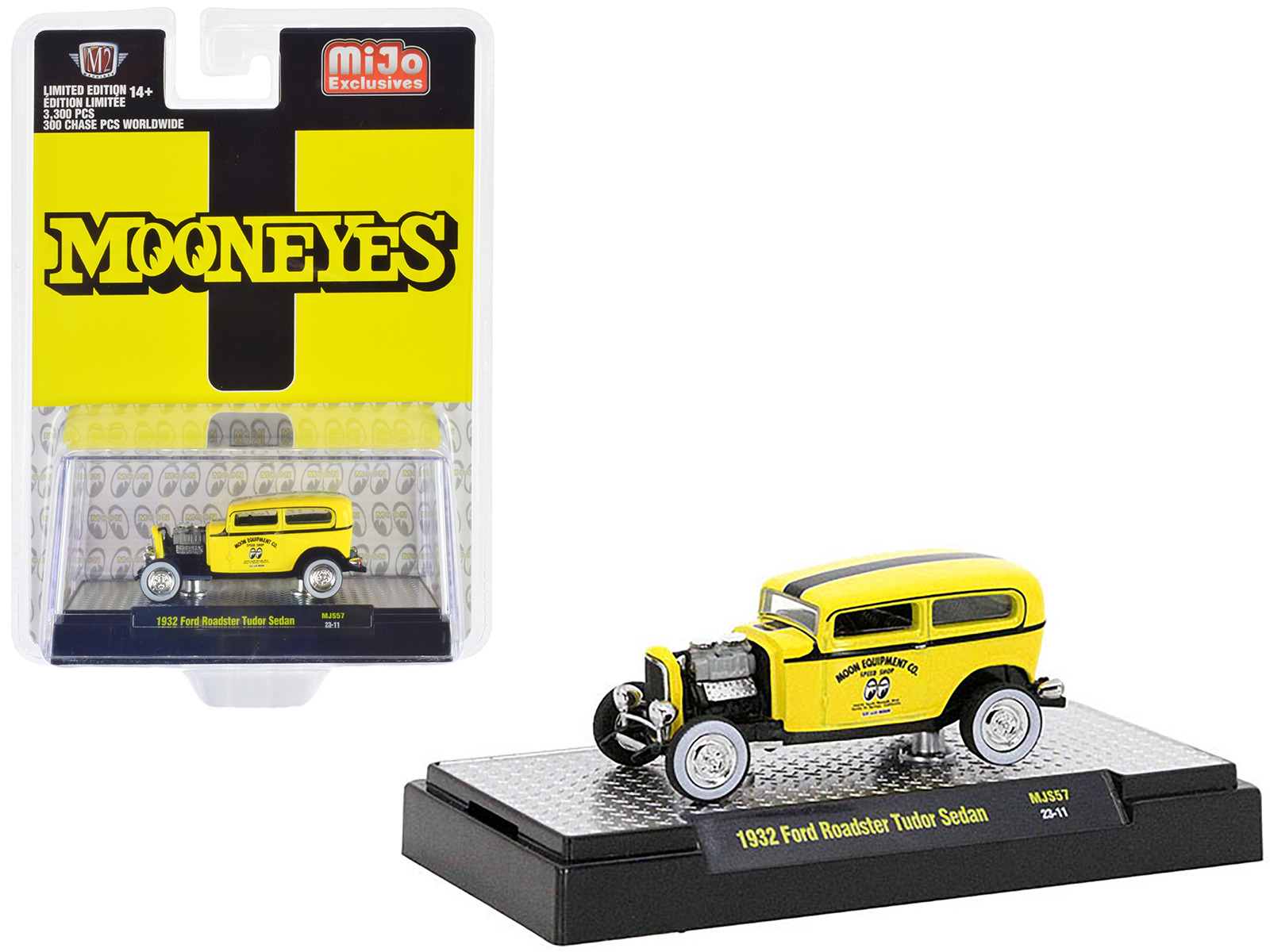 1932 Ford Roadster Tudor Sedan Yellow with Black Stripes "Mooneyes" Limited Edition to 3300 pieces Worldwide