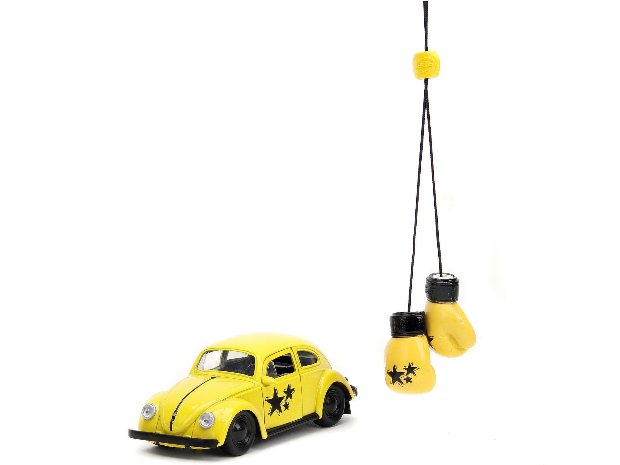 1959 Volkswagen Beetle Yellow with Black Graphics and Boxing Gloves Accessory "Punch Buggy" Series