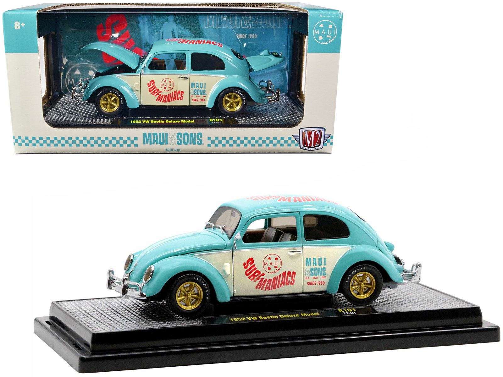 1952 Volkswagen Beetle Deluxe Model Light Blue and Wimbledon White “Maui & Sons” Limited Edition to 3850 pieces Worldwide