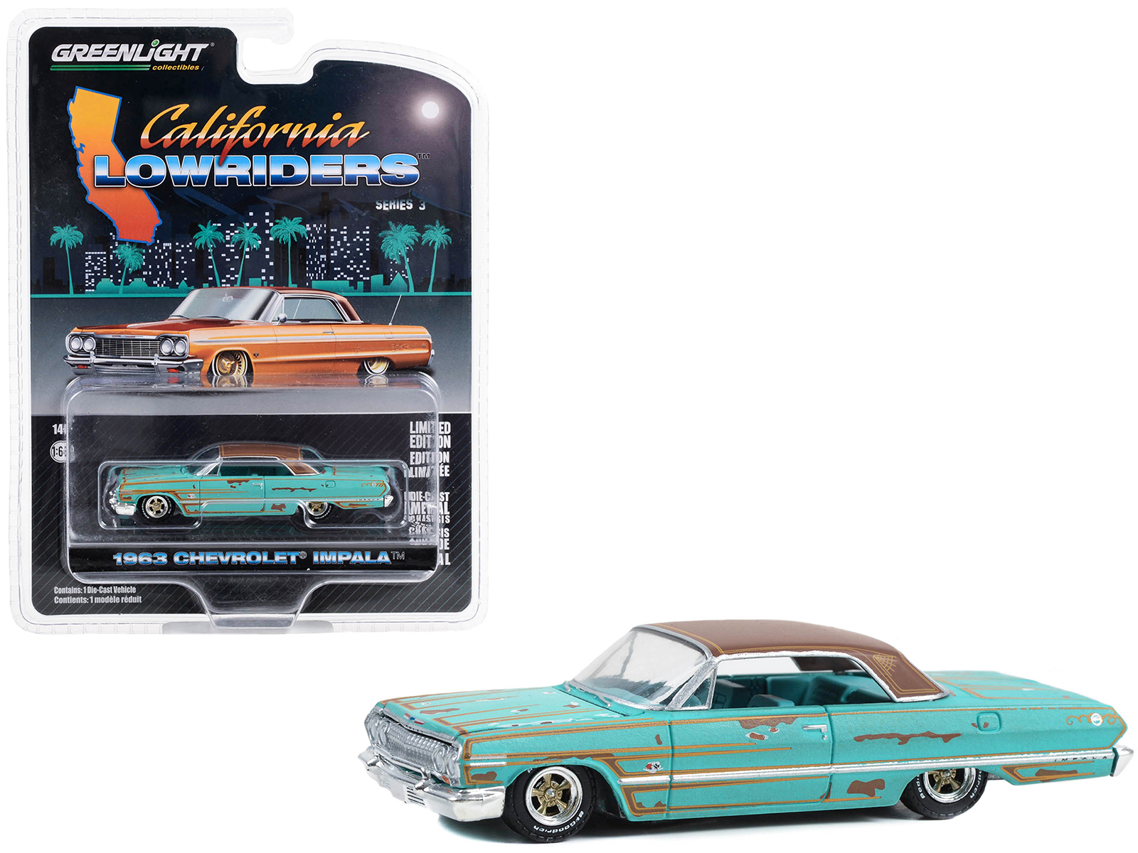 1963 Chevrolet Impala Lowrider Teal Patina (Rusted) with Brown Top and Teal Interior "California Lowriders" Series 3
