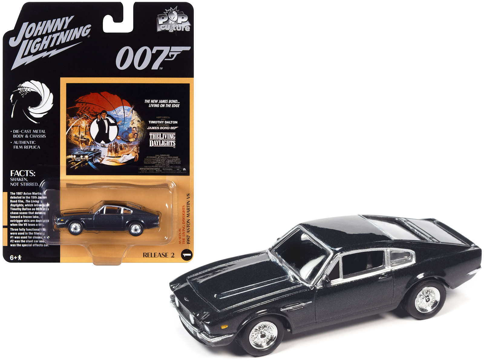 1987 Aston Martin V8 RHD (Right Hand Drive) Dark Gray Metallic (James Bond 007) "The Living Daylights" (1987) Movie "Pop Culture" 2023 Release 2