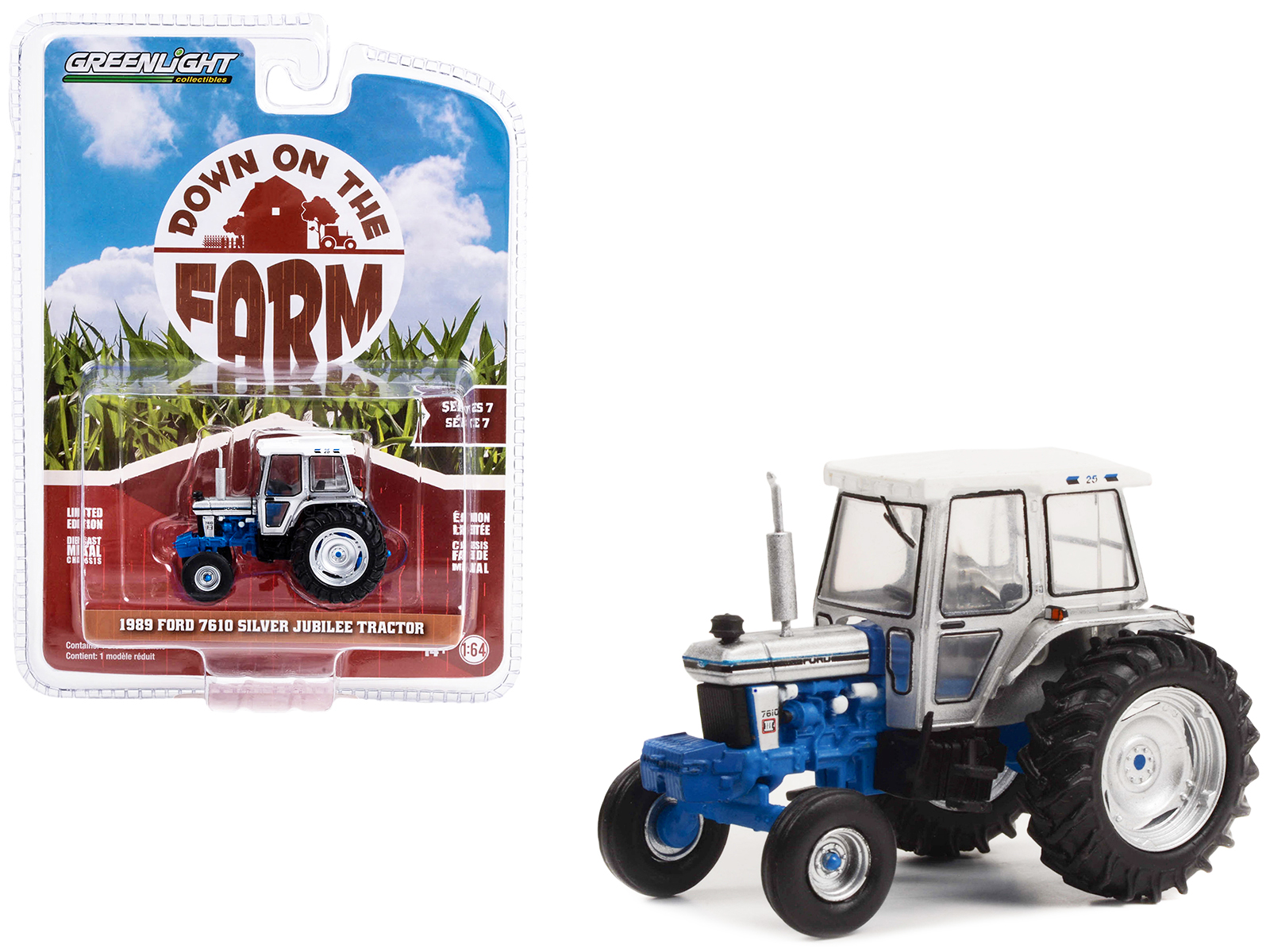 1989 Ford 7610 Silver Jubilee Tractor Silver and Blue with White Top "Down on the Farm" Series 7