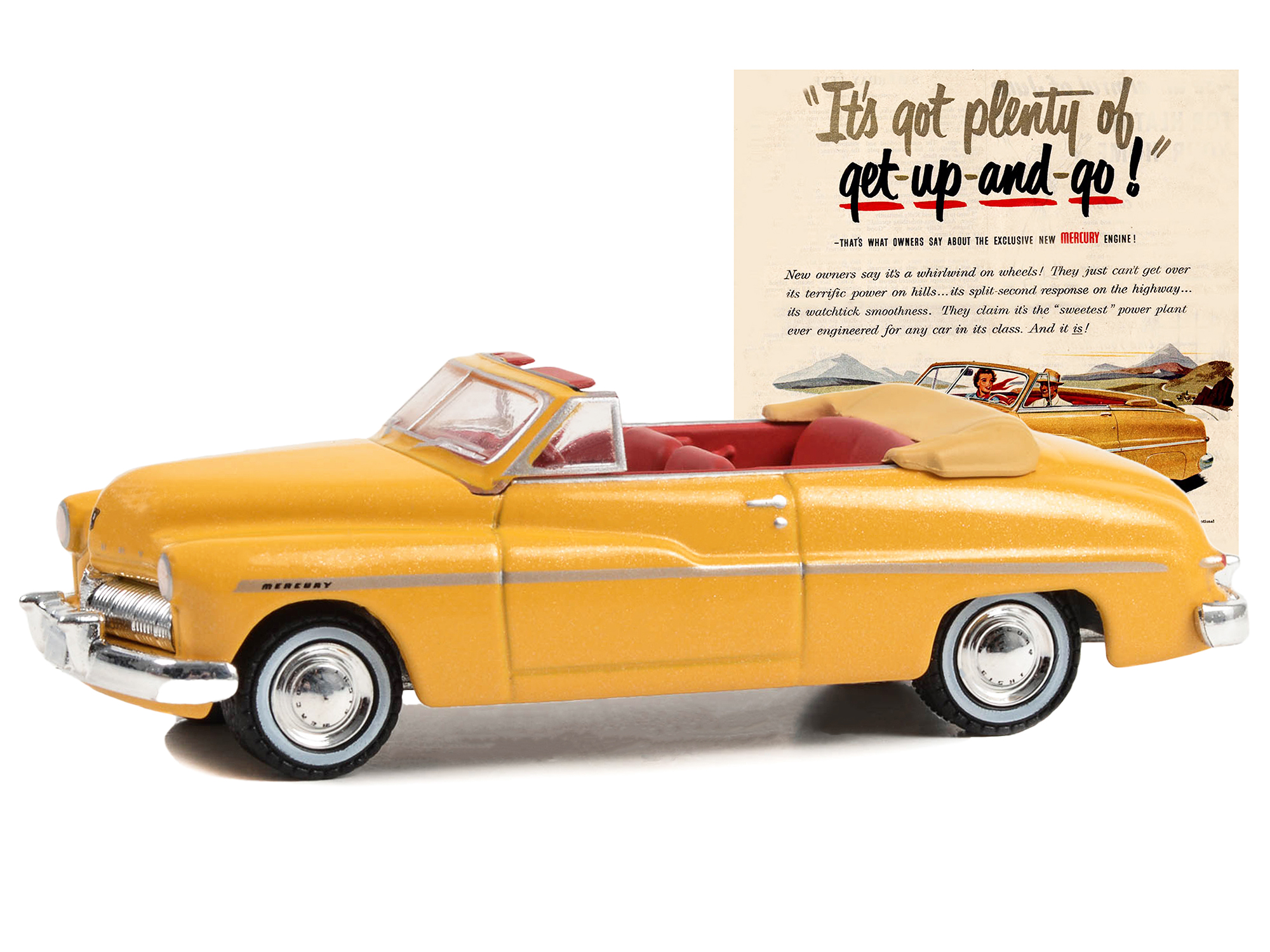 1949 Mercury Eight Convertible Yellow Metallic with Red Interior "It’s Got Plenty Of Get-Up-And-Go!" "Vintage Ad Cars" Series 9