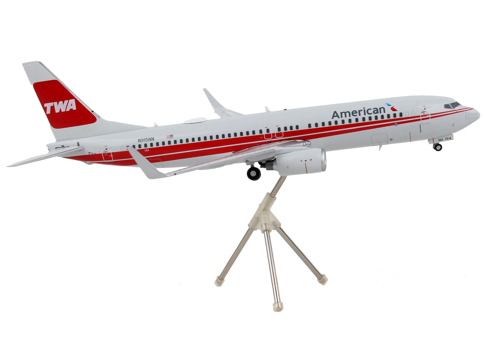 Boeing 737-800 Commercial Aircraft "American Airlines - Trans World Airlines" Gray with Red Stripes "Gemini 200" Series 1/200 Airplane by GeminiJets