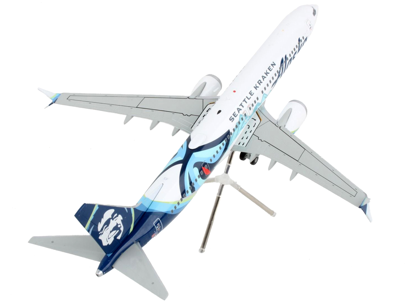 Boeing 737 MAX 9 Commercial Aircraft "Alaska Airlines - Seattle Kraken" White with Blue Tail "Gemini 200" Series 1/200 Airplane by GeminiJets