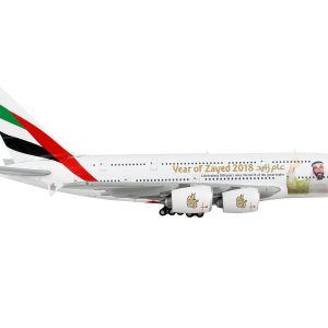 Airbus A380-800 Commercial Aircraft "Emirates Airlines - Year of Zayed 2018" White with Graphics 1/400  Airplane by GeminiJets