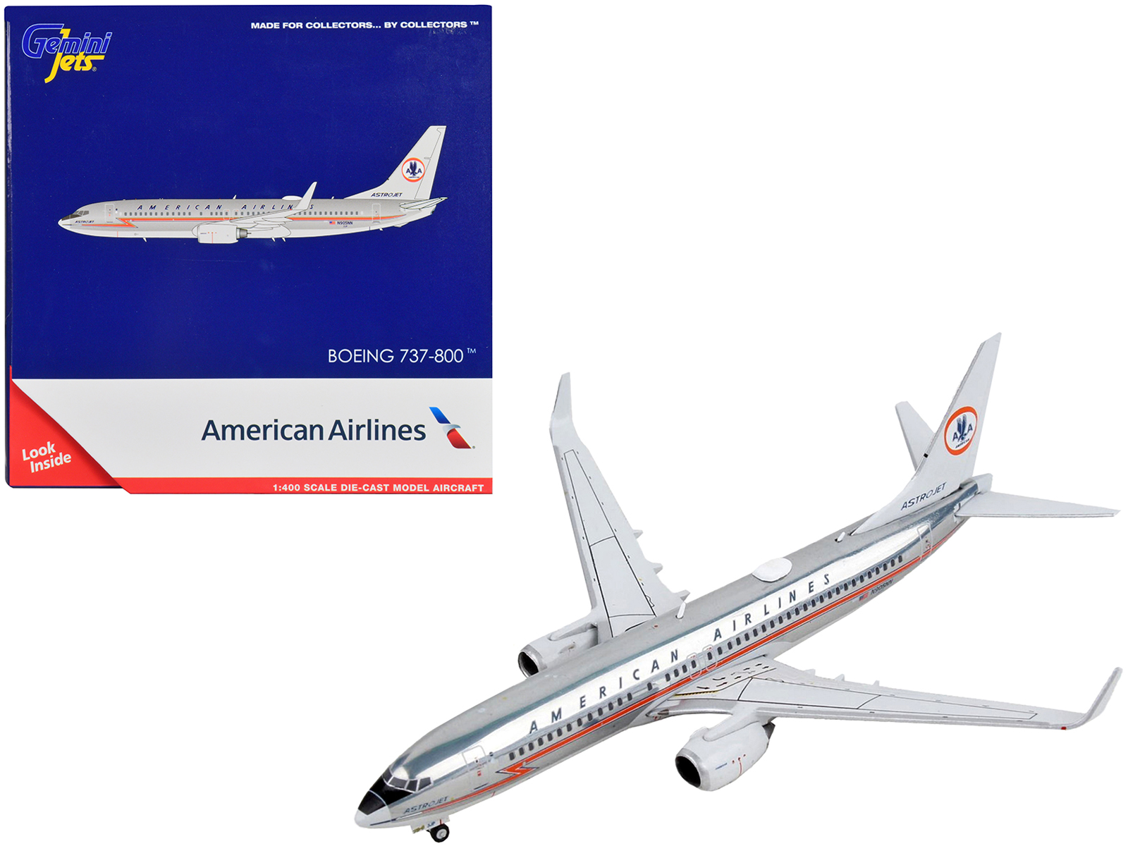 Boeing 737-800 Astrojet Commercial Aircraft "American Airlines" Silver with Orange Stripes 1/400 Airplane by GeminiJets