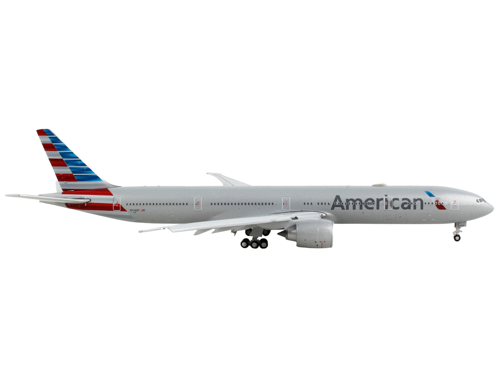 Boeing 777-300ER Commercial Aircraft with Flaps Down "American Airlines" Silver with Striped Tail 1/400 Airplane by GeminiJets