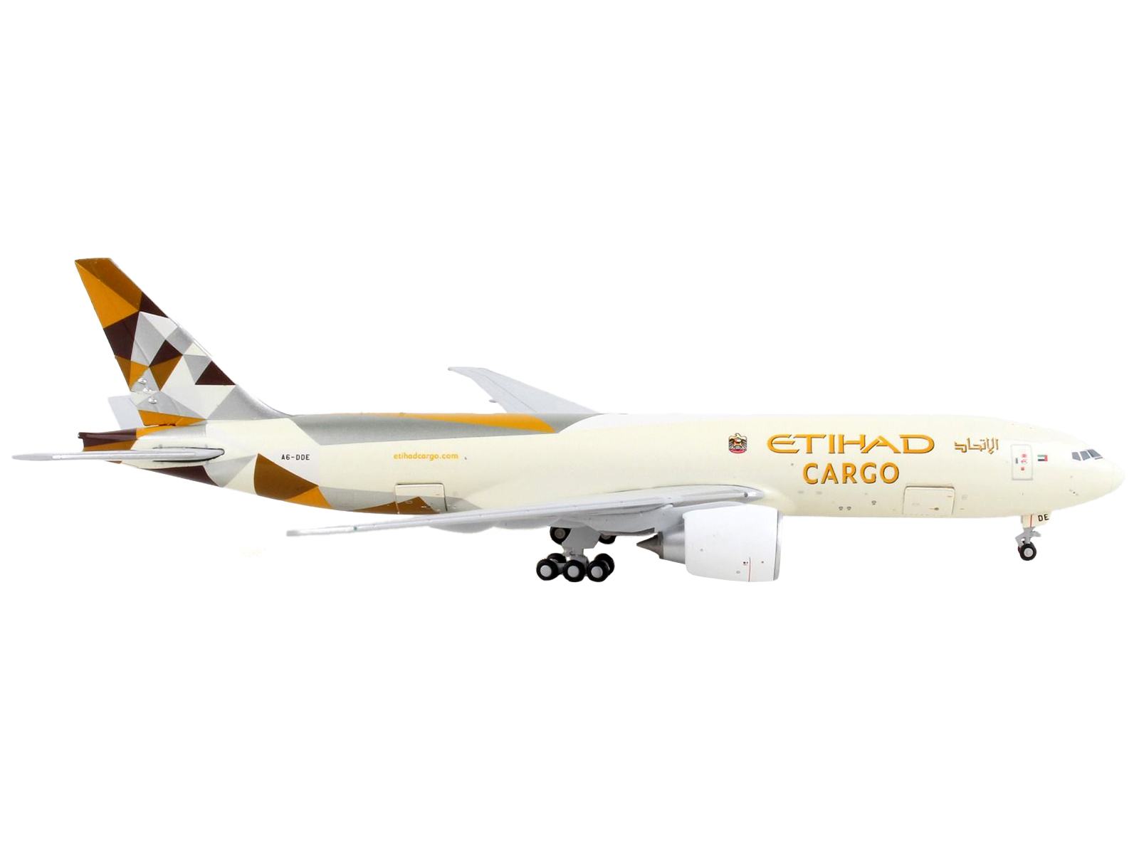 Boeing 777F Commercial Aircraft "Etihad Cargo" Beige with Graphics "Interactive Series" 1/400 Airplane by GeminiJets