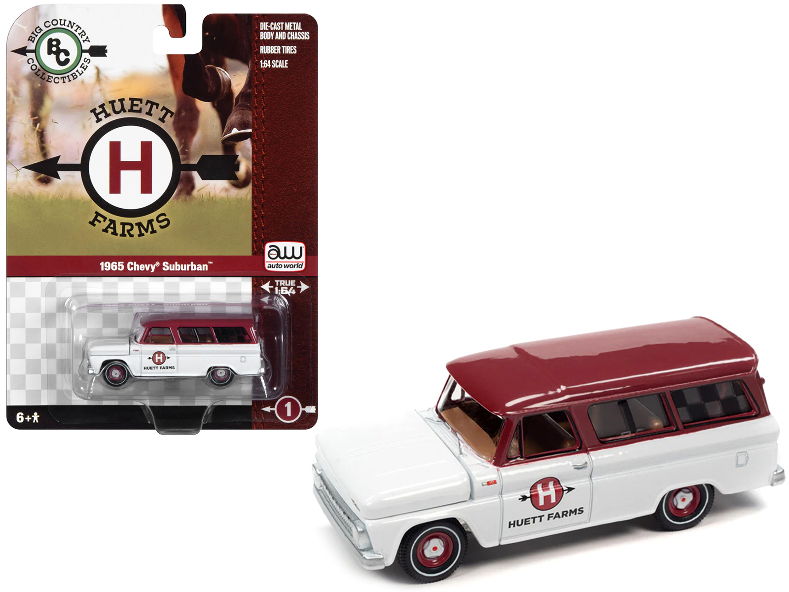1965 Chevrolet Suburban White with Red Top "Huett Farms" "Big Country Collectibles" 2023 Release 1