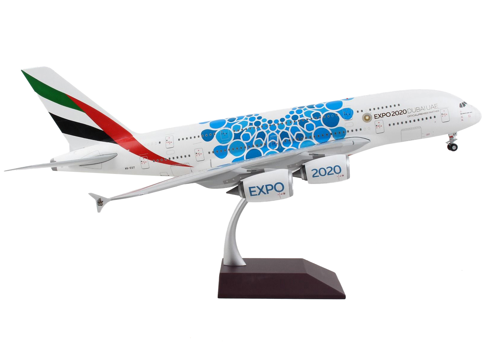 Airbus A380-800 Commercial Aircraft "Emirates Airlines - Dubai Expo 2020" White with Blue Graphics "Gemini 200" Series 1/200 Airplane by GeminiJets