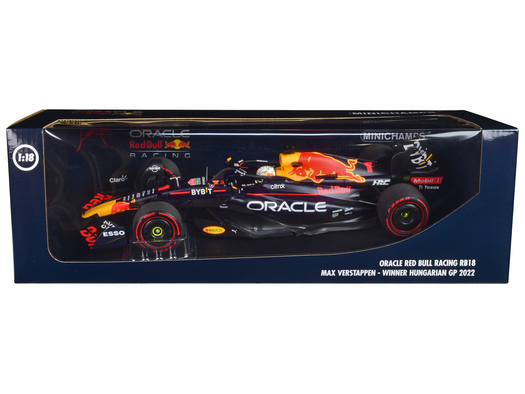 Red Bull Racing RB18 #1 Max Verstappen "Oracle" Winner F1 Formula One "Hungarian GP" (2022) with Driver Limited Edition to 360 pieces Worldwide