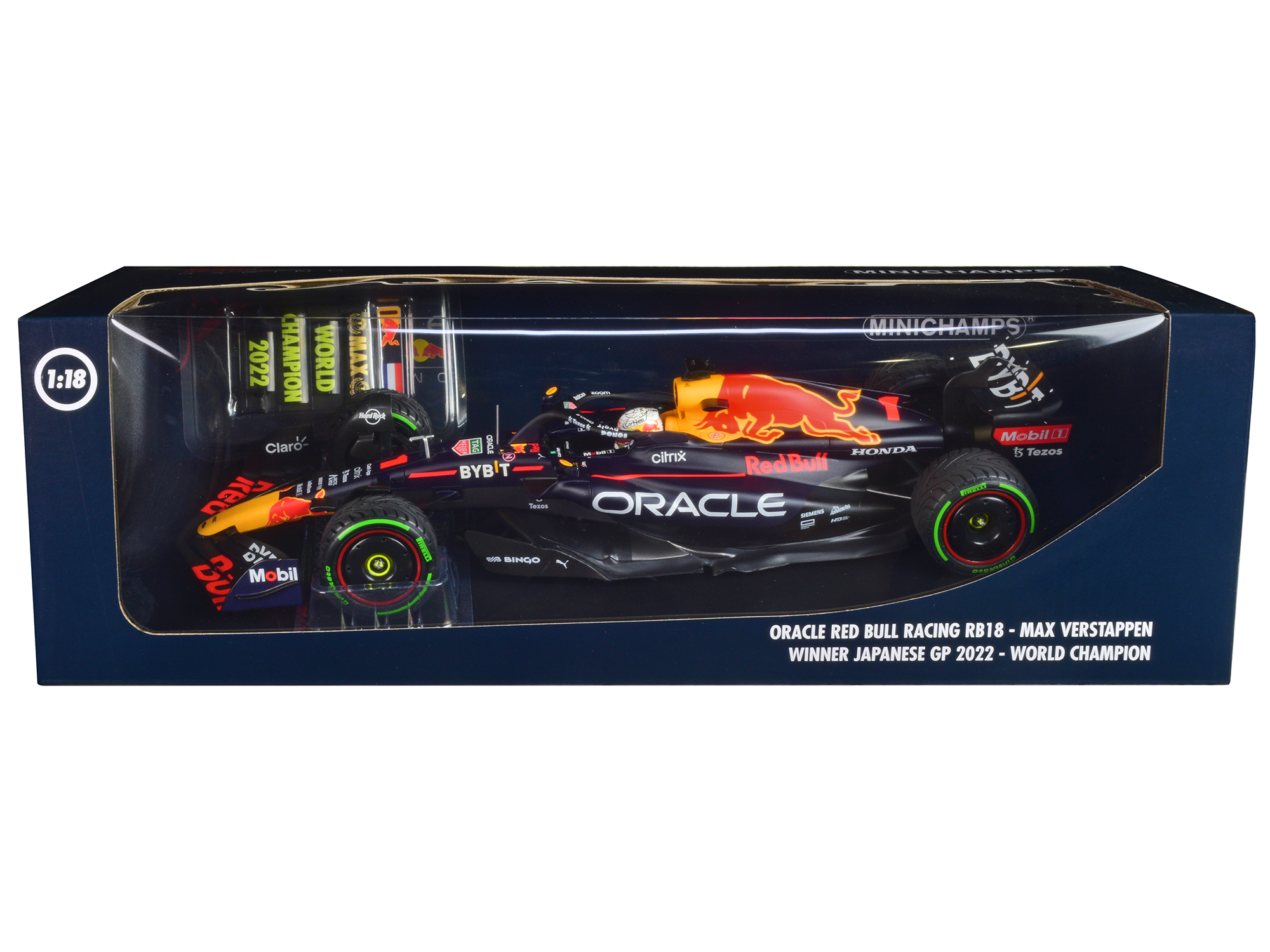 Red Bull Racing RB18 #1 Max Verstappen "Oracle" Winner F1 Formula One "Japanese GP" (2022) with Driver and World Champion Pit Board Limited Edition to 1602 pieces Worldwide