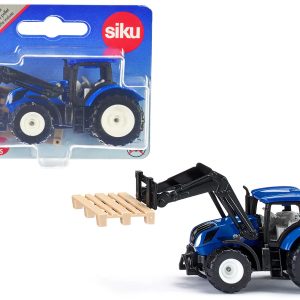 New Holland T7.315 Tractor with Pallet Fork and Pallet Blue and Black  by Siku