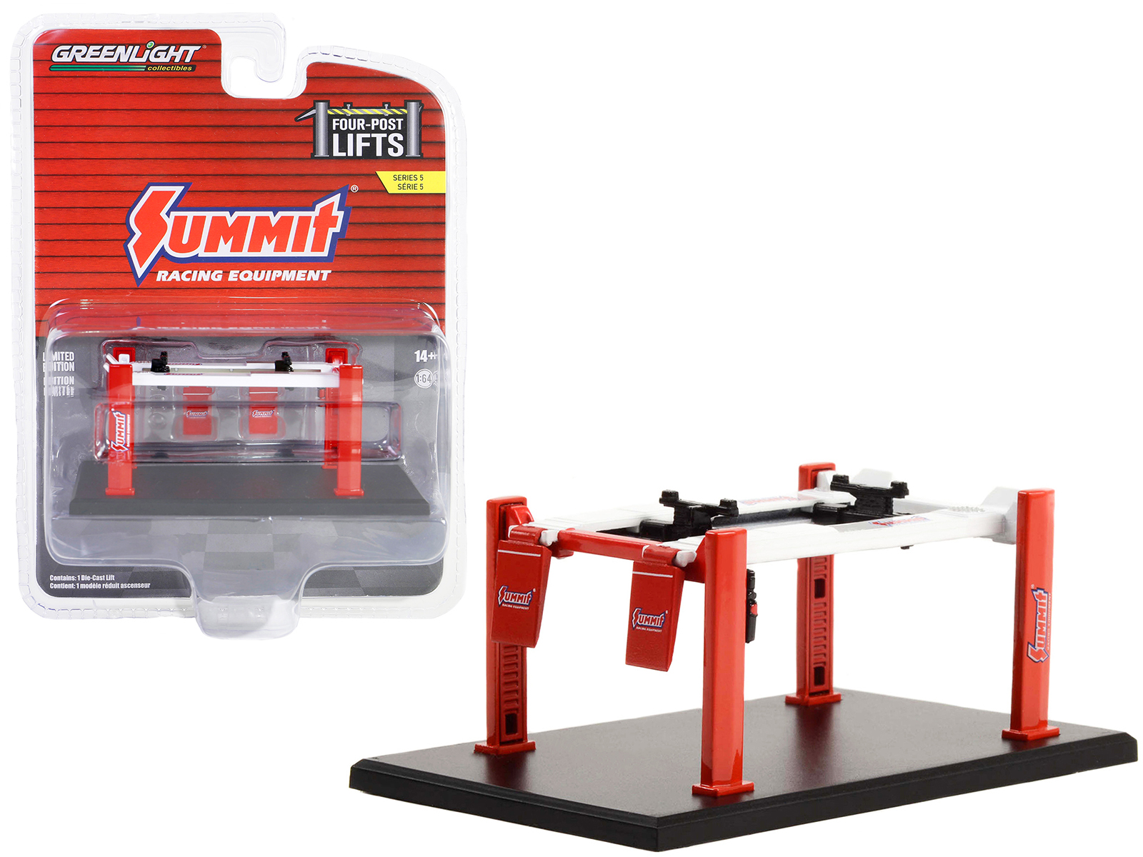 Adjustable Four-Post Lift "Summit Racing Equipment" Red and White "Four-Post Lifts" Series 5