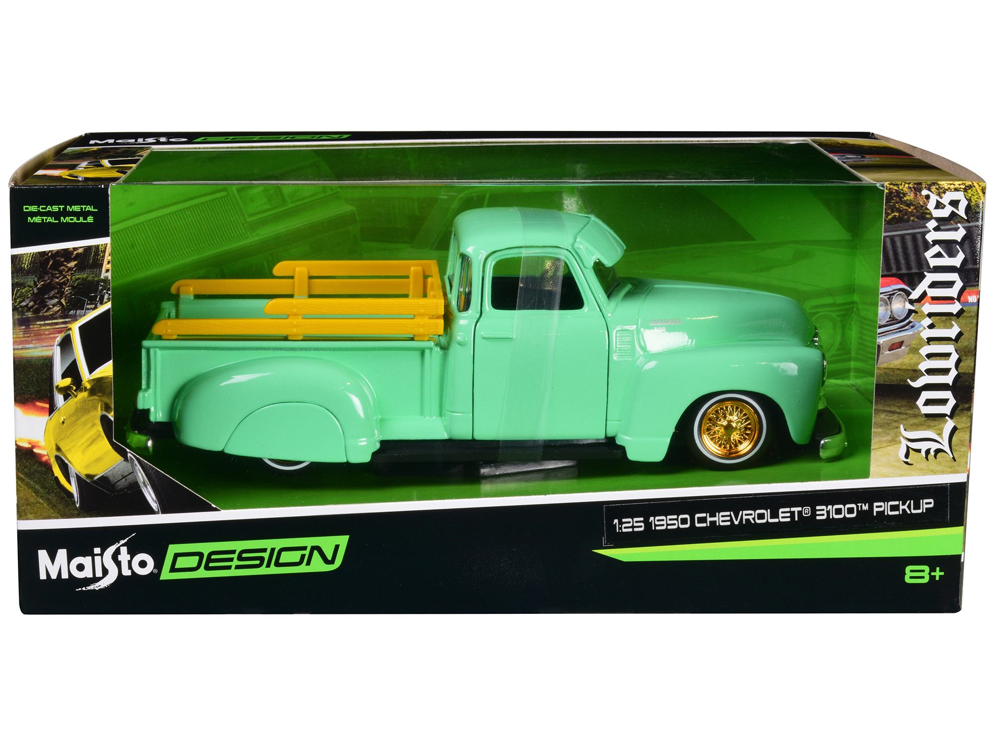 1950 Chevrolet 3100 Pickup Truck Lowrider Light Green with Gold Wheels "Lowriders" Series