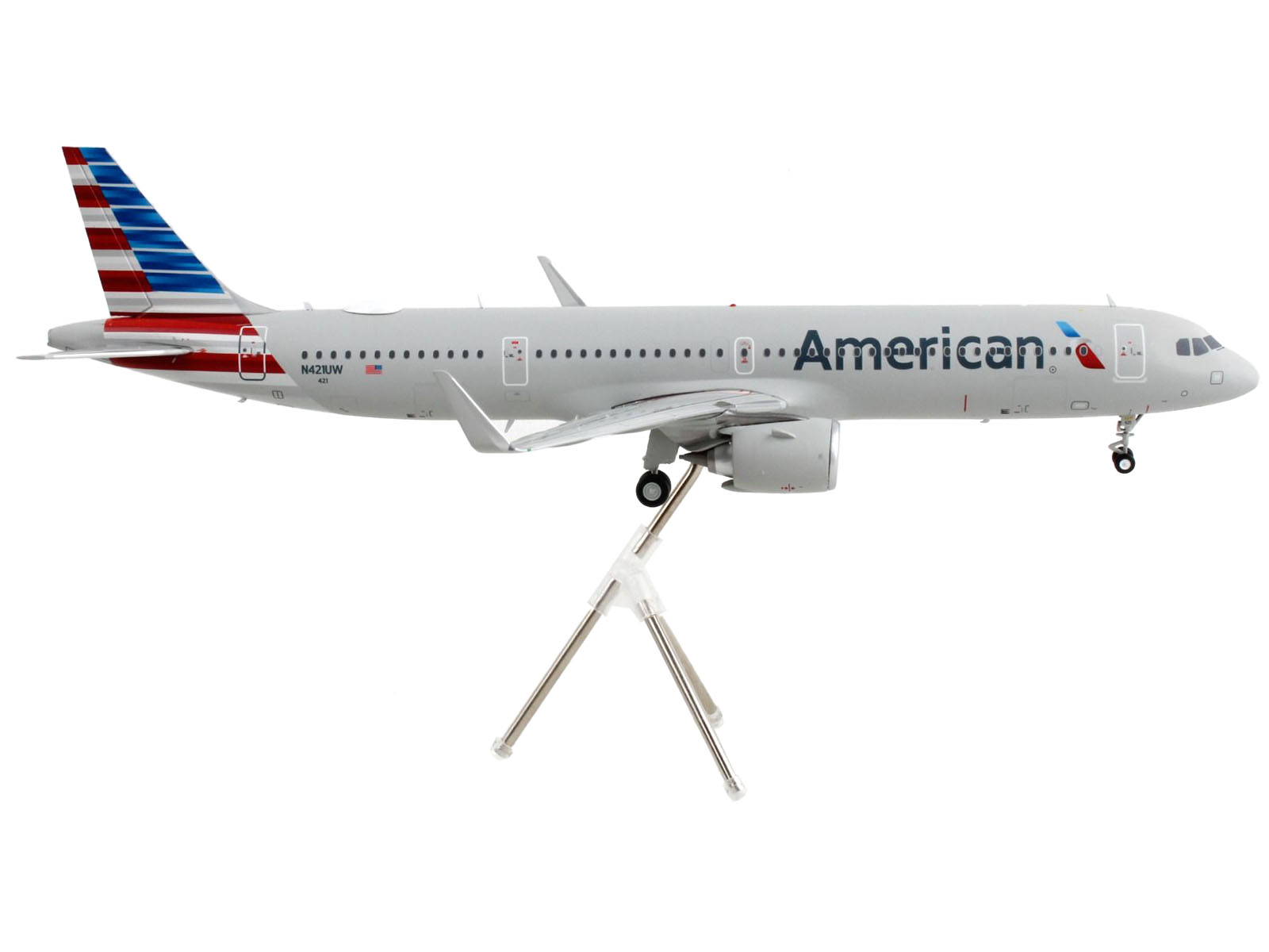 Airbus A321neo Commercial Aircraft "American Airlines" Silver with Striped Tail "Gemini 200" Series 1/200 Airplane by GeminiJets