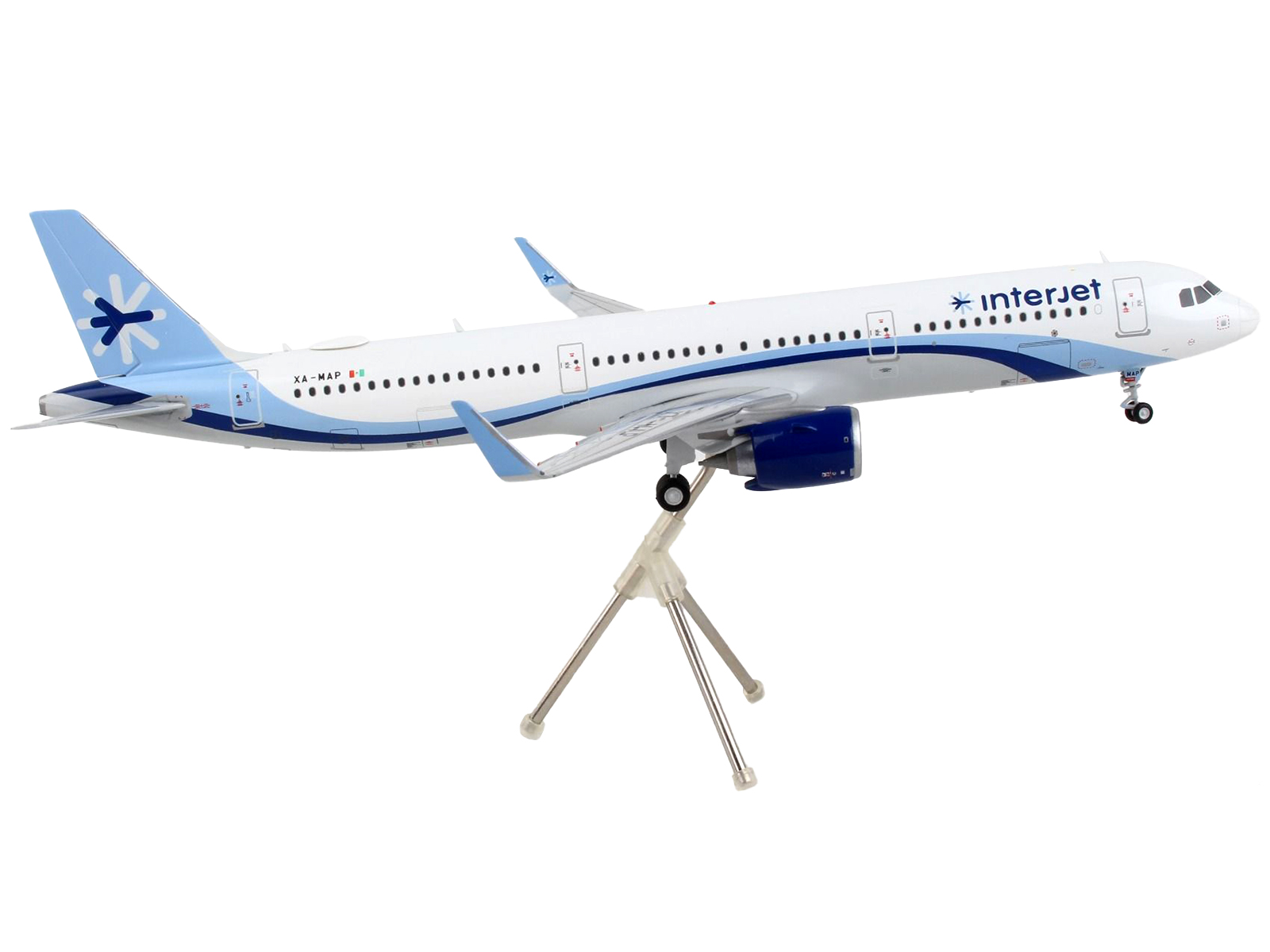 Airbus A321neo Commercial Aircraft "Interjet" White with Blue Stripes "Gemini 200" Series 1/200 Airplane by GeminiJets