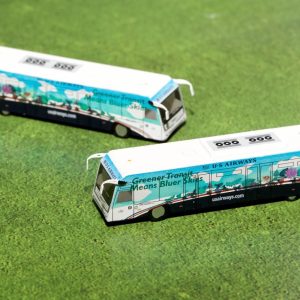 Cobus 3000 Passenger Bus White and Blue with Graphics "US Airways Shuttle Bus - Greener Transit" 2 Piece Set "Gemini 200" Series s by GeminiJets