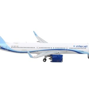 Airbus A321neo Commercial Aircraft "Interjet" White with Blue Stripes and Tail 1/400  Airplane by GeminiJets