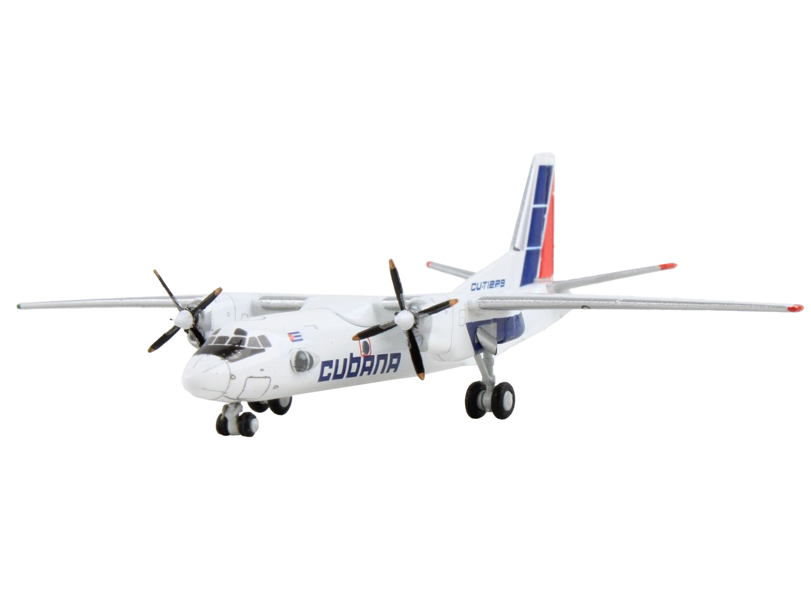 Antonov An-26 Commercial Aircraft "Cubana de Aviacion" White with Red and Blue Tail 1/400 Airplane by GeminiJets