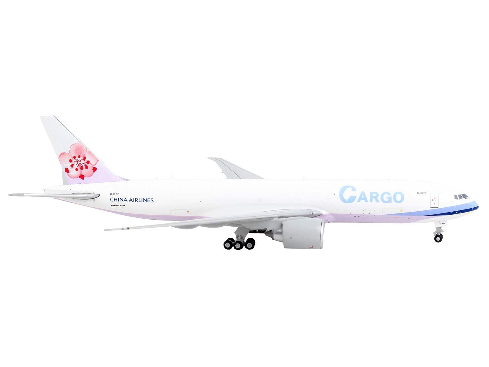 Boeing 777F Commercial Aircraft "China Airlines Cargo" White with Purple Stripes and Tail 1/400 Airplane by GeminiJets