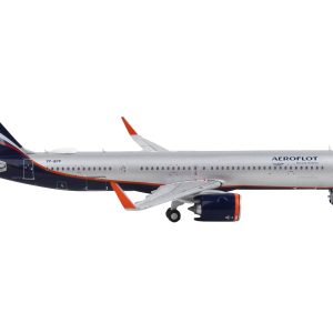 Airbus A321neo Commercial Aircraft "Aeroflot" Silver Metallic with Dark Blue Tail 1/400  Airplane by GeminiJets
