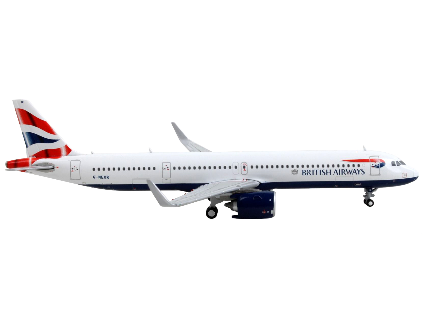 Airbus A321neo Commercial Aircraft "British Airways" White with Tail Stripes 1/400 Airplane by GeminiJets