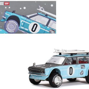 Datsun Kaido 510 Wagon 4x4 RHD (Right Hand Drive) Light Blue with Carbon Hood with Surfboards on Roof "Winter Holiday Edition" (Designed by Jun Imai) "Kaido House" Special